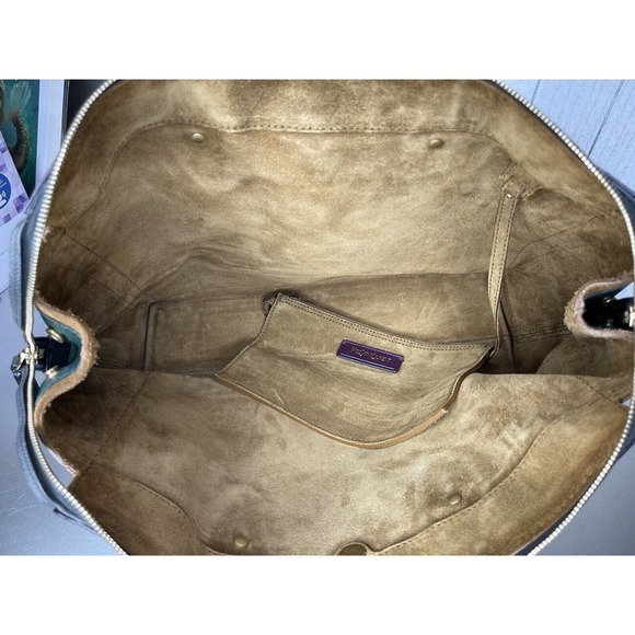 Yves Saint Laurent Muse Two Cabas Tote Purple Green Pebble Leather Carry All Bag - Picture 3 of 13